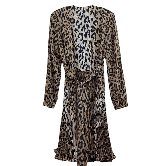 Vtg Chetta B Peter Noviello Leopard Print Pleated Wrap Cocktail Dress Tan Size 4 - Picture 2 of 8